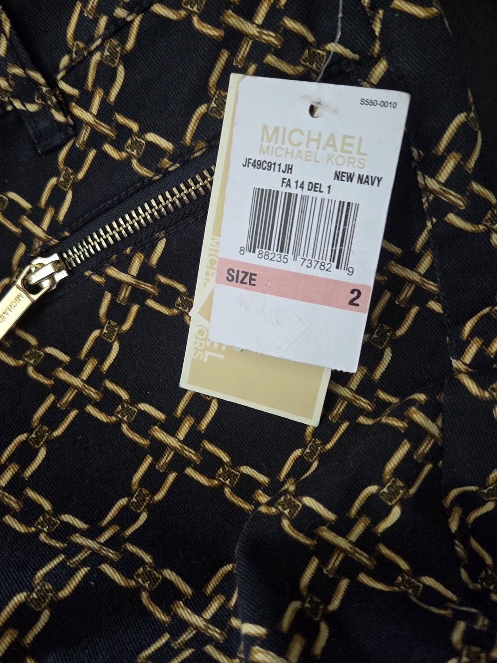 Michael Kors Navy Blue and Gold Chain-Print Skinny Pants - Picture 3 of 5